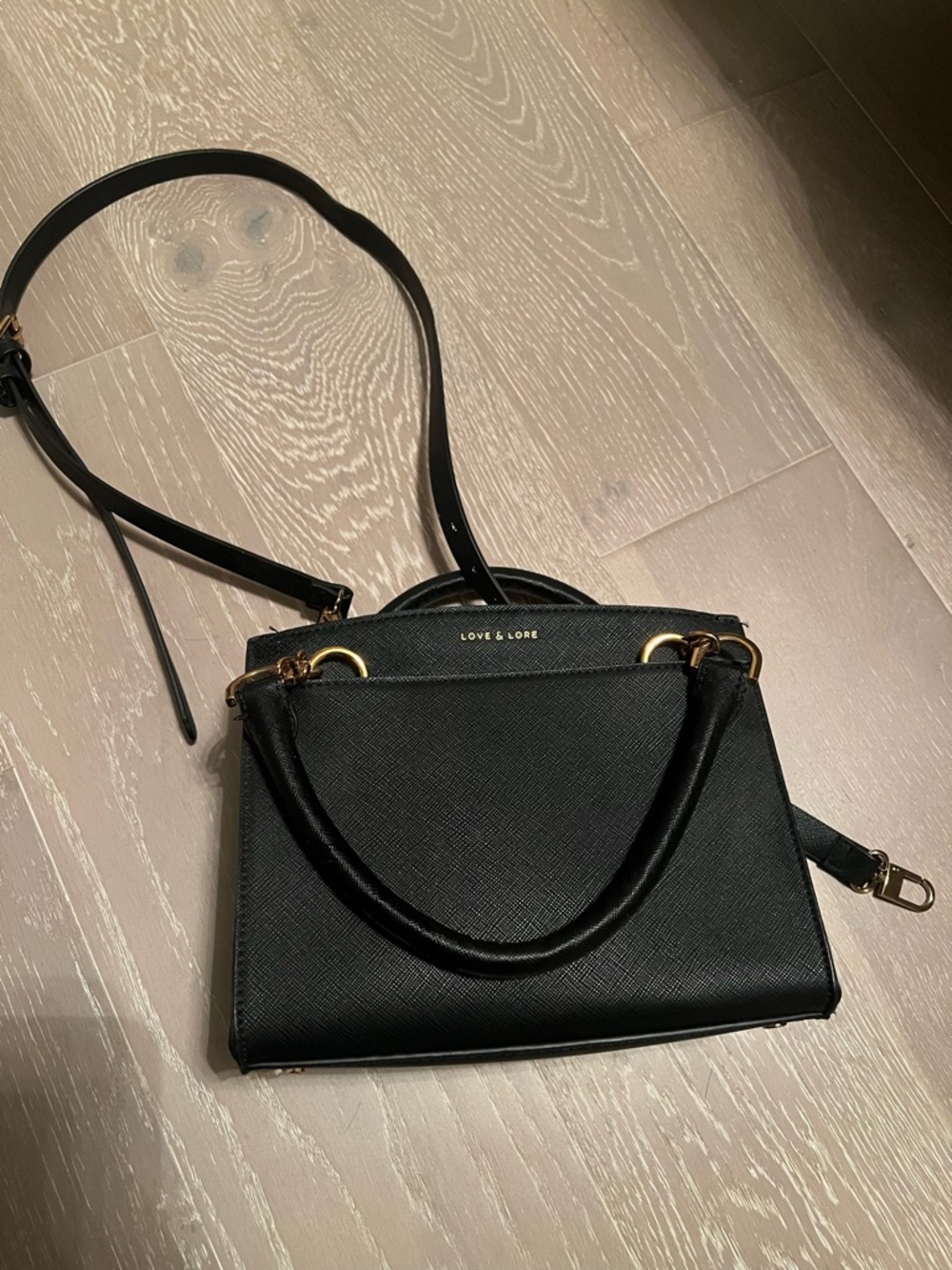 Love & Lore Black Structured Top-Handle Crossbody Bag